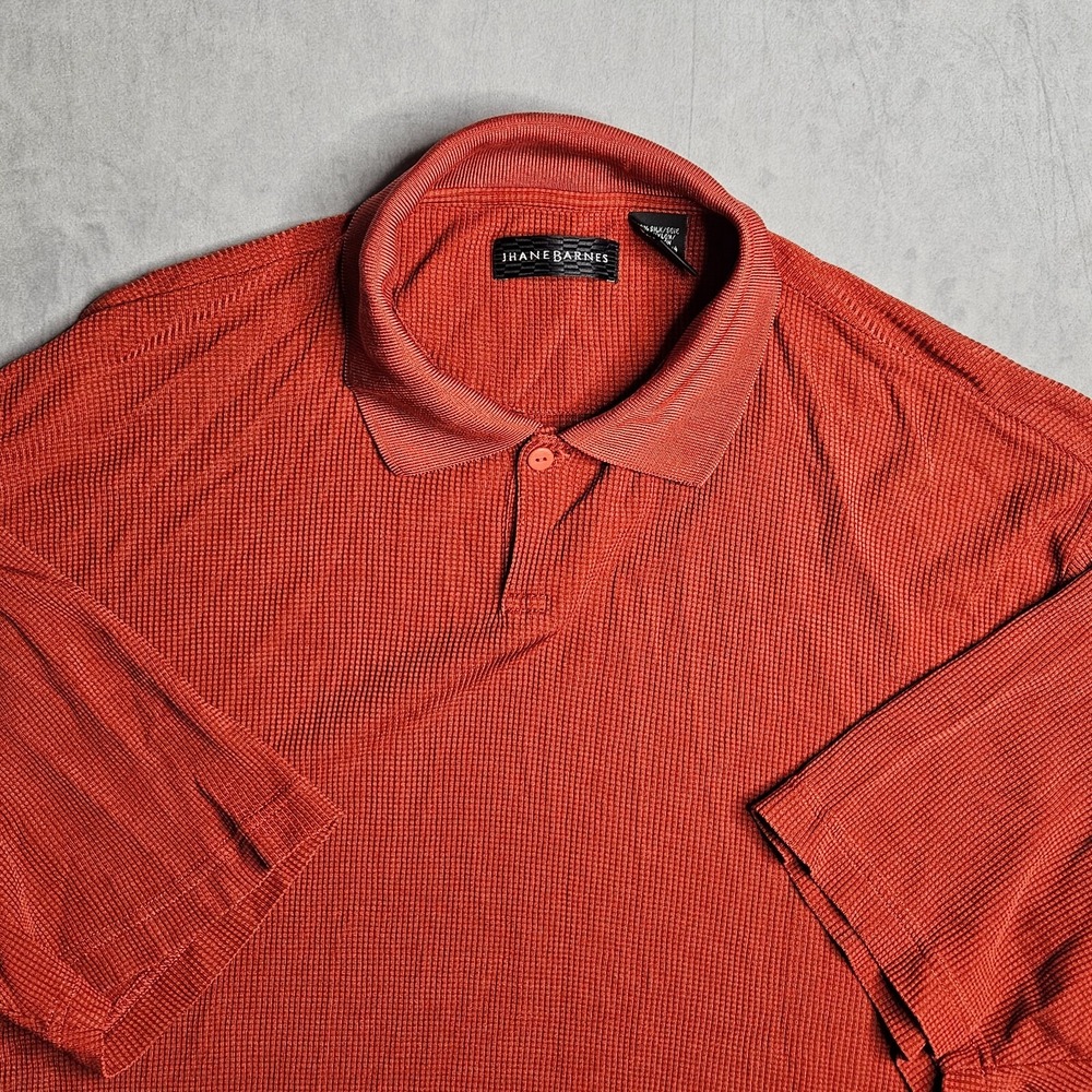 Jhane Barnes Polo Shirt Mens Large Red Silk Nylon Blend Waffle Knit Casual